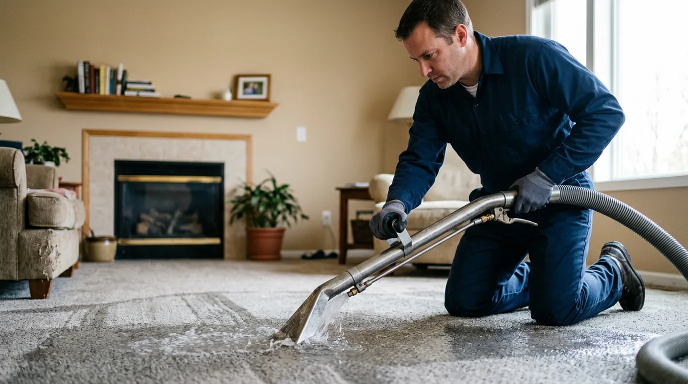 Water damage restoration technician working near Monroe Bridge, MA